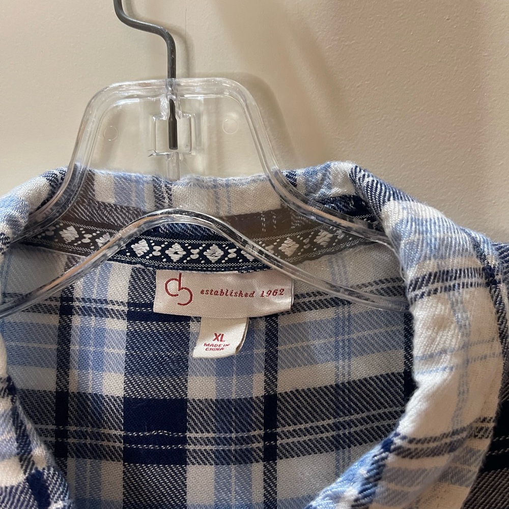 Vintage Dressbarn Blue and White Plaid Sleeveless Button Down Shirt Size XL - Picture 2 of 5